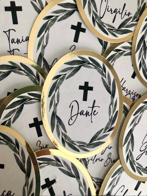 Seating Cards- WHITE & GREENERY OVAL