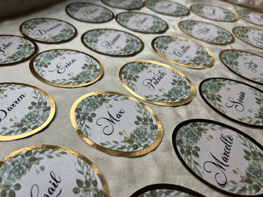 Guest Seating Card- WHITE AND GOLD WITH GREENERY