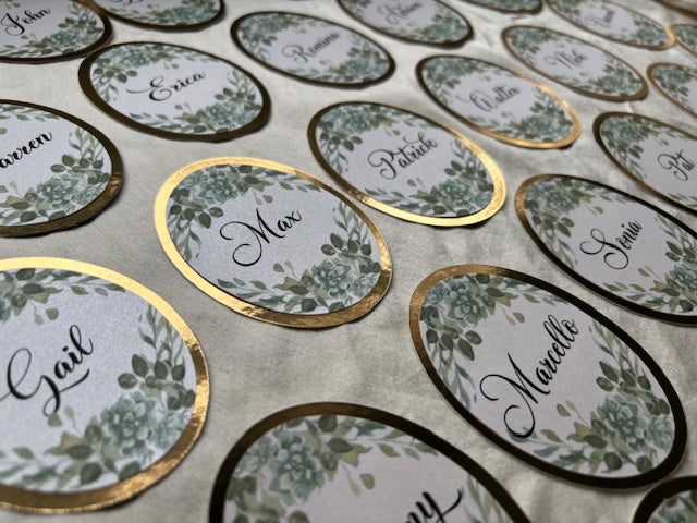 Guest Seating Card- WHITE AND GOLD WITH GREENERY