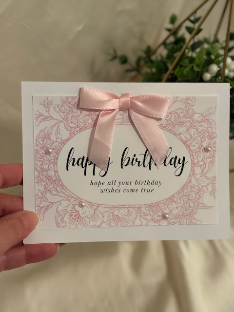 Birthday Card -White & Pink