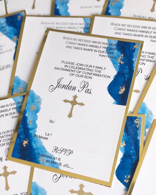 Sacrament Invitation-BLUE & GOLD