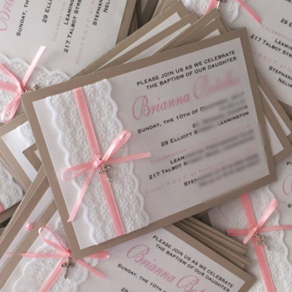 Sacrament Invitation- LATTE, PINK & WHITE
