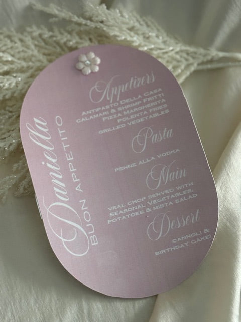 Menu & Seating Card- BABY PINK with FLORAL
