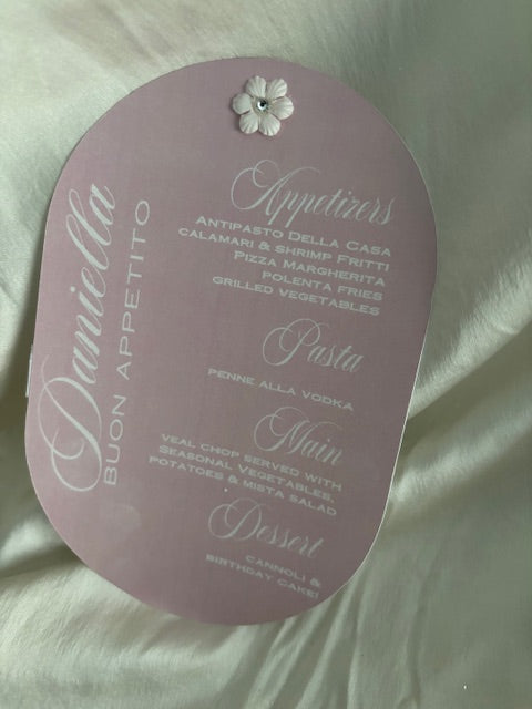 Menu & Seating Card- BABY PINK with FLORAL