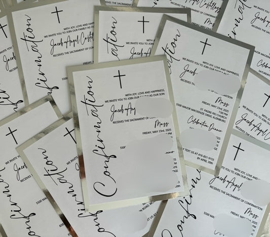 Sacrament Invitation-MODERN WHITE & SILVER