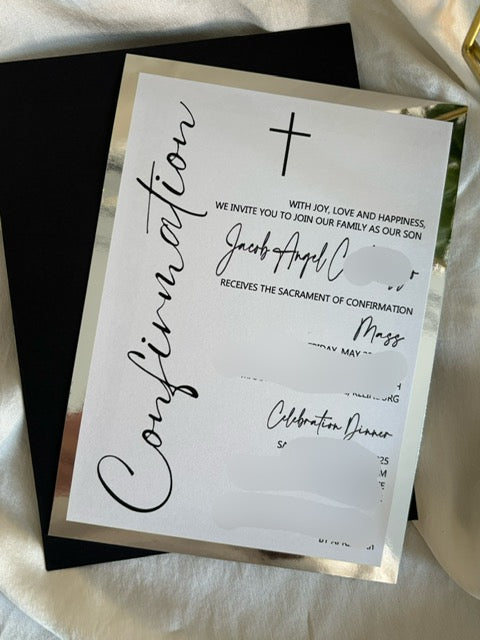 Sacrament Invitation-MODERN WHITE & SILVER