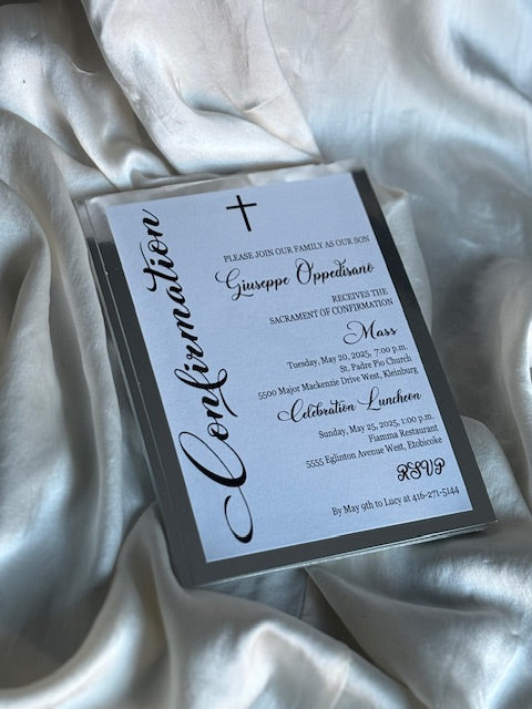 Sacrament Invitation-MODERN WHITE & SILVER