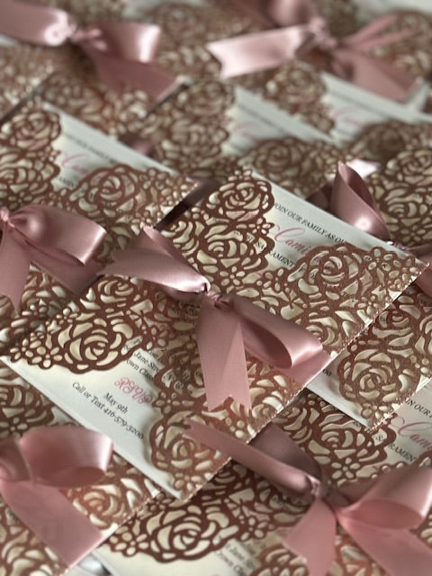 Sacrament/Bridal Invitation-GLITTER FLOWER JACKET ROSE GOLD