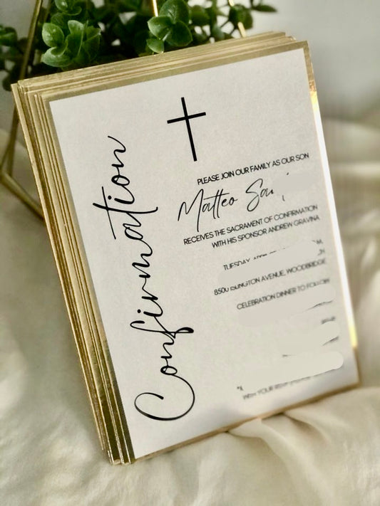 Sacrament Invitation-MODERN WHITE & GOLD