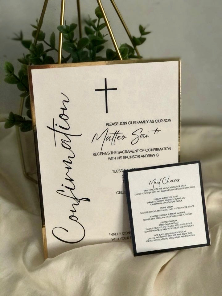 Sacrament Invitation-MODERN WHITE & GOLD