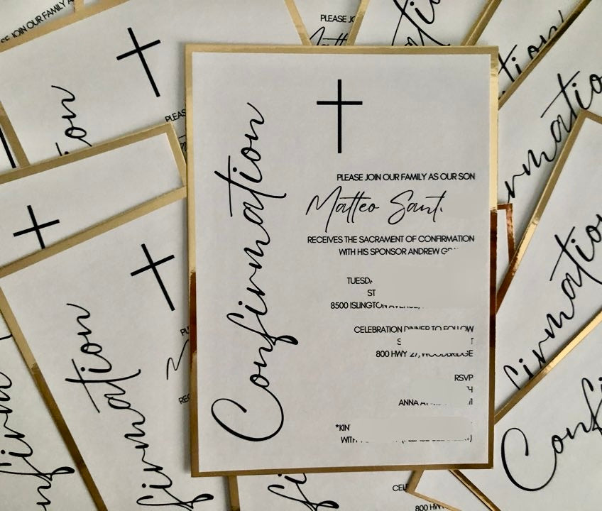 Sacrament Invitation-MODERN WHITE & GOLD