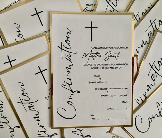 Sacrament Invitation-MODERN WHITE & GOLD