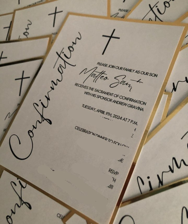 Sacrament Invitation-MODERN WHITE & GOLD