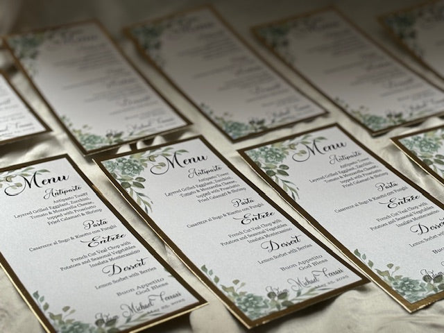 Menu -WHITE & GOLD WITH GREENERY