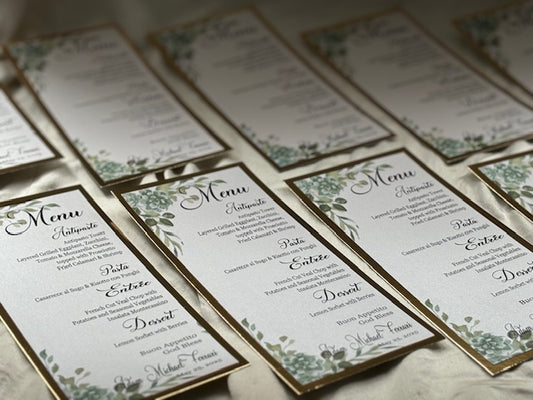 Menu -WHITE & GOLD WITH GREENERY