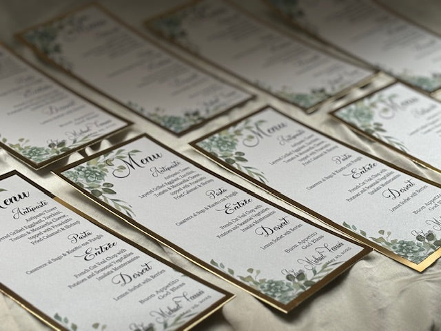 Menu -WHITE & GOLD WITH GREENERY
