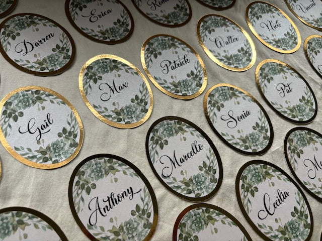 Guest Seating Card- WHITE AND GOLD WITH GREENERY