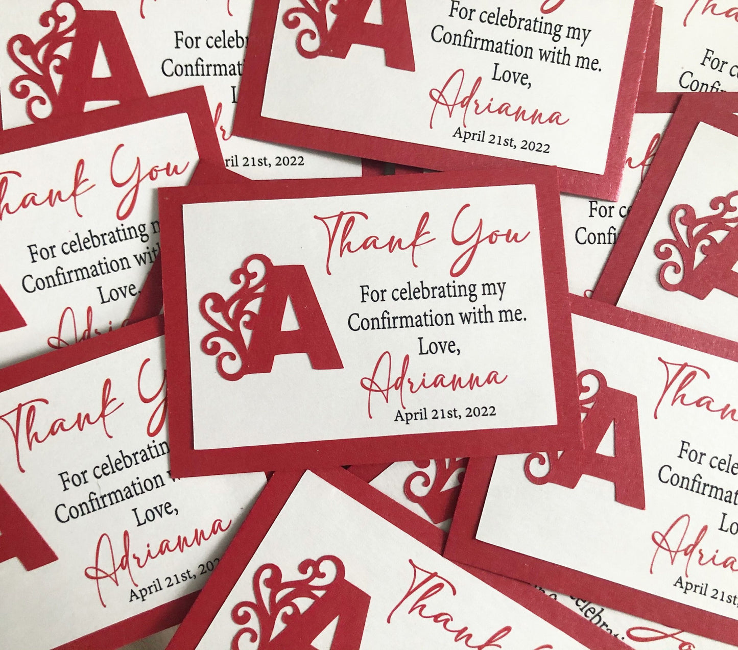 Thank You Tags-Red & White with Monogram