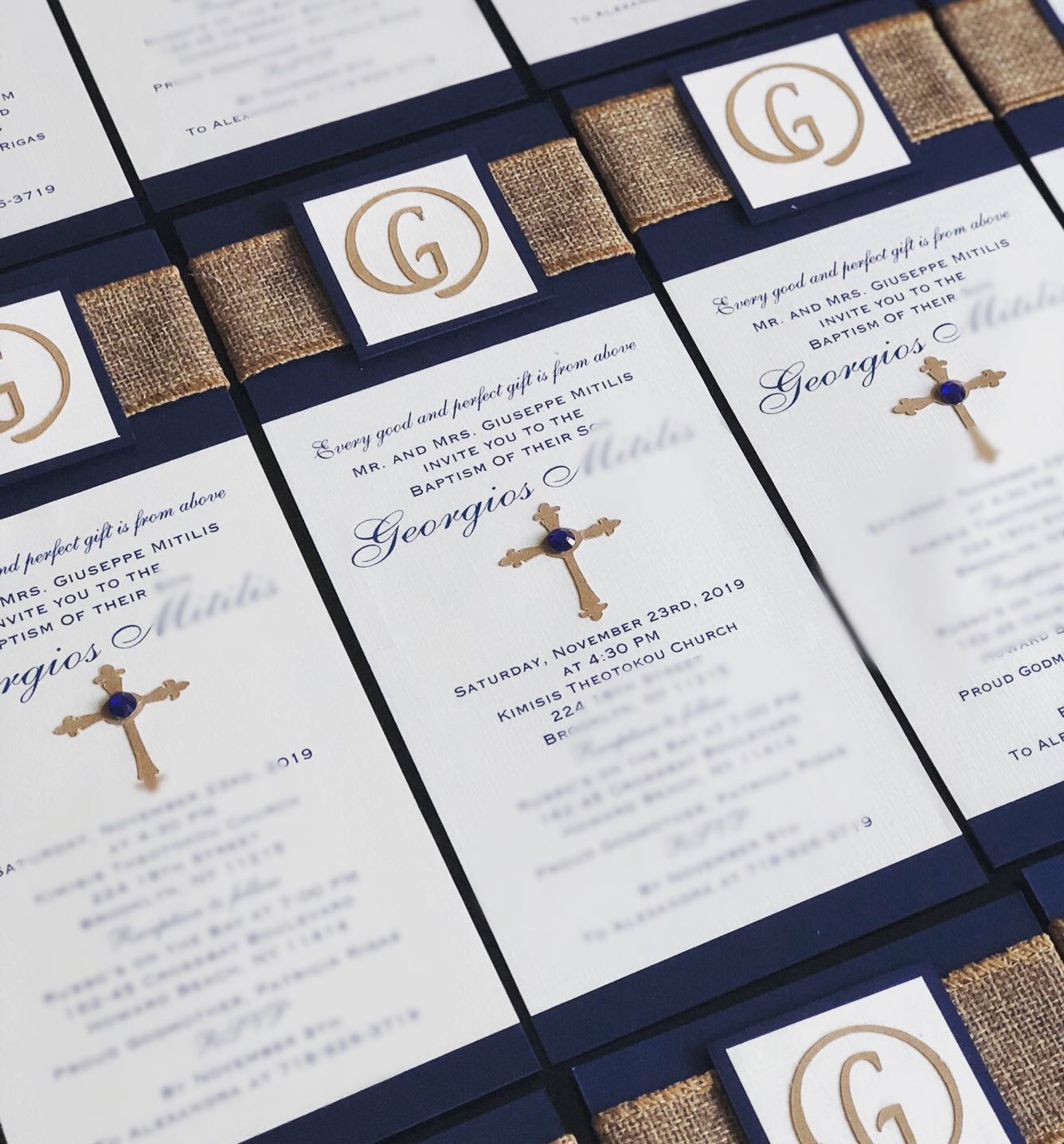 Sacrament Monogram Invitation- BLUE & RUSTIC