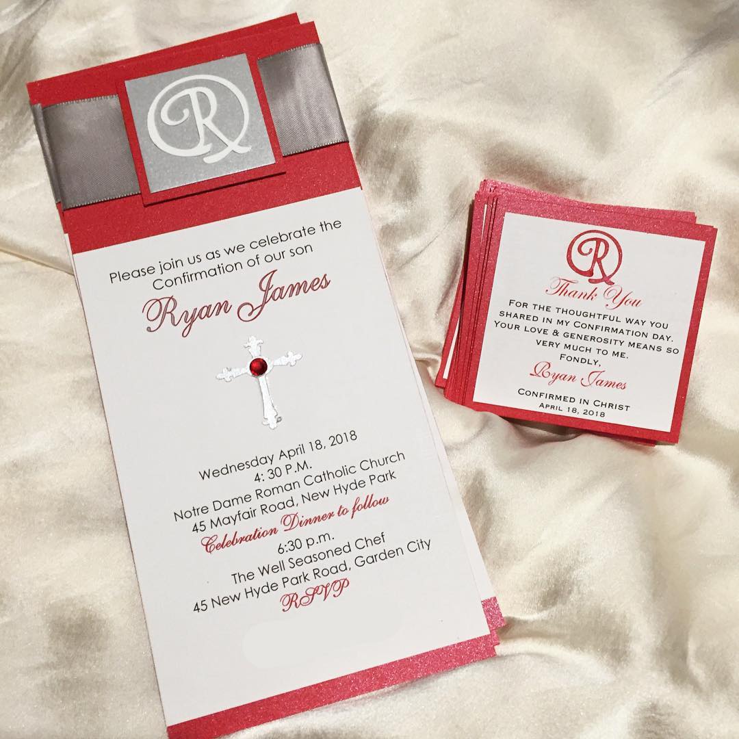 Sacrament Monogram Invitation- RED & WHITE