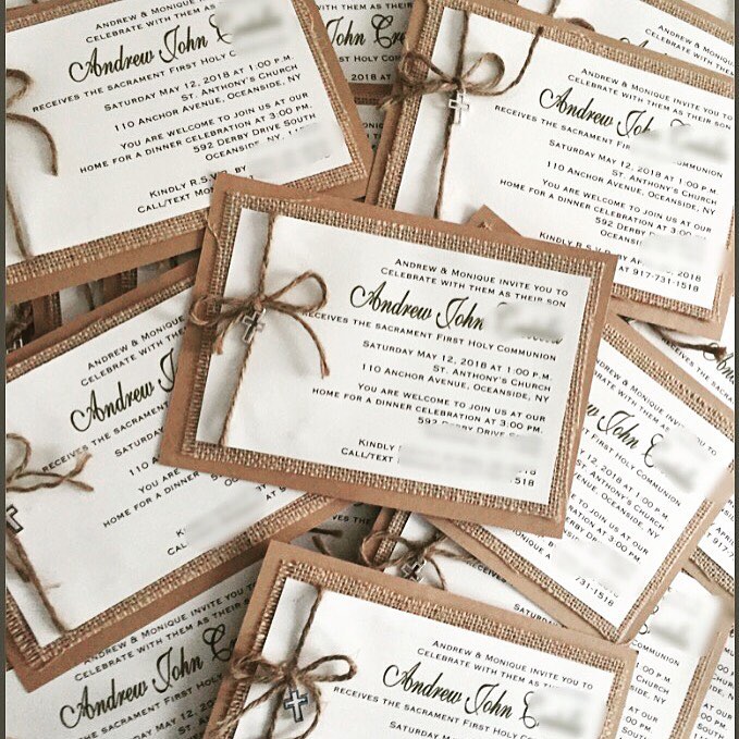 Sacrament Invitation- KRAFT RUSTIC WITH CROSS CHARM