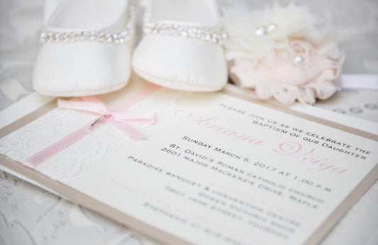 Sacrament Invitation- LATTE, PINK & WHITE