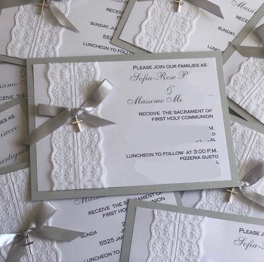 Sacrament Invitation- SILVER & WHITE